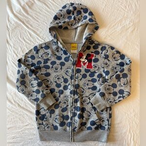 Disney Mickey Mouse Faces Hoodie Youth Small S Gray Zip Front Fleece Sweatshirt